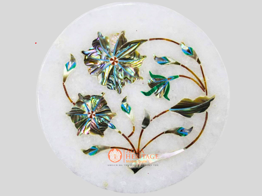 Pauashell Stone Floral Art Cup Holder Coaster Set